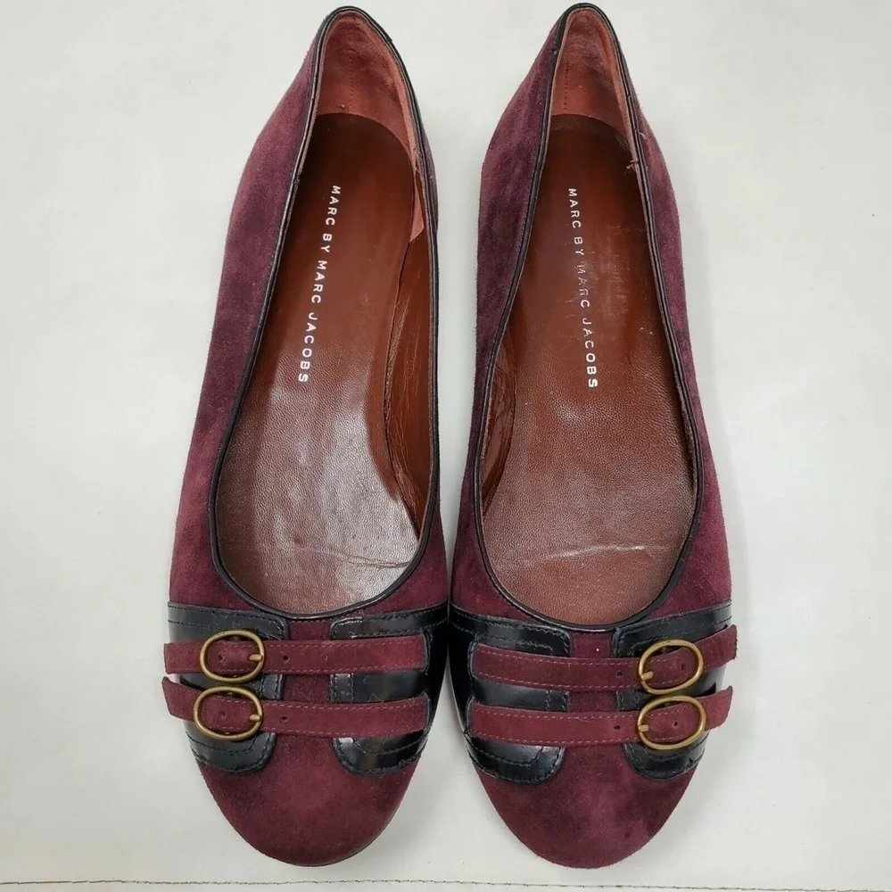 Marc By Marc Jacobs Suede Leather Ballet Flats Maroon Size 37.5 7.5